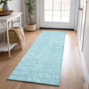 Luxury Washable Indoor/Outdoor Solace Sky 2\'3\" x 7\'6\" Runner Rug