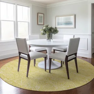 Luxury Washable Indoor/Outdoor Solace Yellow 8\' x 8\' Round Rug