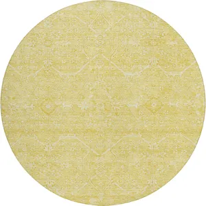 Luxury Washable Indoor/Outdoor Solace Yellow 8\' x 8\' Round Rug