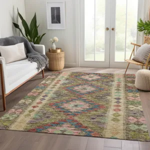 Luxury Washable Indoor/Outdoor Solace Green 9\' x 12\' Rug