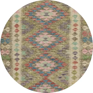 Luxury Washable Indoor/Outdoor Solace Green 8\' x 8\' Round Rug