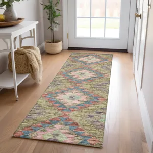 Luxury Washable Indoor/Outdoor Solace Green 2\'3\" x 7\'6\" Runner Rug