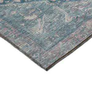 Luxury Washable Indoor/Outdoor Solace Blue 8\' x 8\' Round Rug