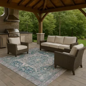 Luxury Washable Indoor/Outdoor Solace Blue 2\'6\" x 3\'10\" Rug