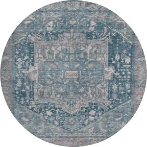 Luxury Washable Indoor/Outdoor Solace Blue 8\' x 8\' Round Rug