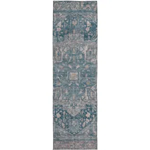 Luxury Washable Indoor/Outdoor Solace Blue 2\'3\" x 7\'6\" Runner Rug