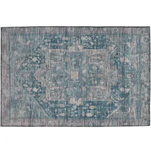 Luxury Washable Indoor/Outdoor Solace Blue 1\'8\" x 2\'6\" Rug
