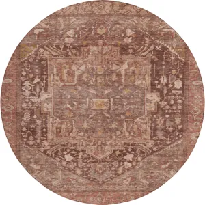 Luxury Washable Indoor/Outdoor Solace Burgundy 8\' x 8\' Round Rug