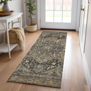 Luxury Washable Indoor/Outdoor Solace Charcoal 2\'3\" x 7\'6\" Runner Rug
