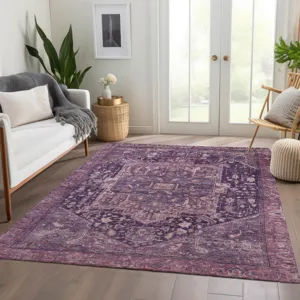 Luxury Washable Indoor/Outdoor Solace Eggplant 3\' x 5\' Rug