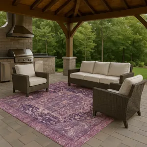 Luxury Washable Indoor/Outdoor Solace Eggplant 3\' x 5\' Rug