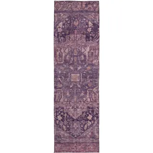 Luxury Washable Indoor/Outdoor Solace Eggplant 2\'3\" x 7\'6\" Runner Rug