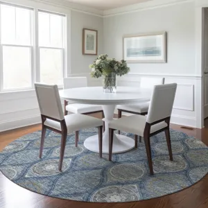 Luxury Washable Indoor/Outdoor Solace Navy 8\' x 8\' Round Rug