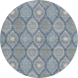 Luxury Washable Indoor/Outdoor Solace Navy 8' x 8' Round Rug