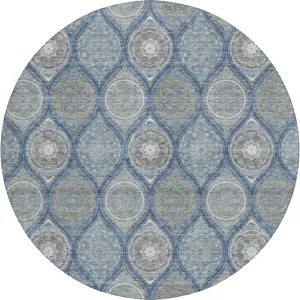 Luxury Washable Indoor/Outdoor Solace Navy 8\' x 8\' Round Rug