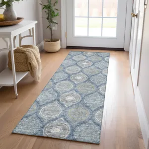 Luxury Washable Indoor/Outdoor Solace Navy 2\'3\" x 7\'6\" Runner Rug