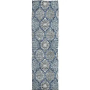 Luxury Washable Indoor/Outdoor Solace Navy 2\'3\" x 7\'6\" Runner Rug