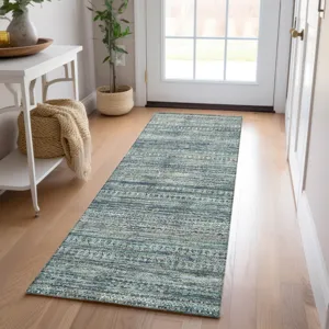 Luxury Washable Indoor/Outdoor Solace Teal 2\'3\" x 7\'6\" Runner Rug