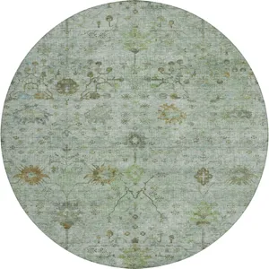 Luxury Washable Indoor/Outdoor Solace Aloe 8\' x 8\' Round Rug