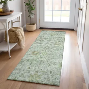Luxury Washable Indoor/Outdoor Solace Aloe 2\'3\" x 7\'6\" Runner Rug