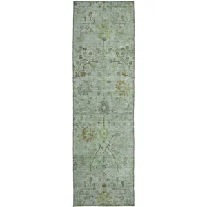 Luxury Washable Indoor/Outdoor Solace Aloe 2\'3\" x 7\'6\" Runner Rug