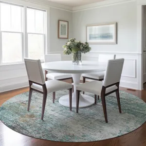 Luxury Washable Indoor/Outdoor Solace Teal 8\' x 8\' Round Rug
