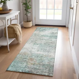Luxury Washable Indoor/Outdoor Solace Teal 2\'3\" x 7\'6\" Runner Rug
