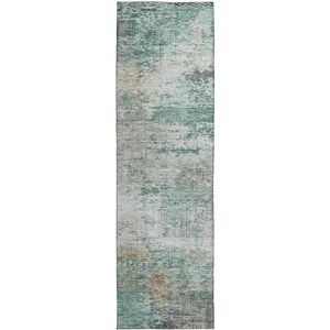 Luxury Washable Indoor/Outdoor Solace Teal 2\'3\" x 7\'6\" Runner Rug