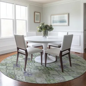 Luxury Washable Indoor/Outdoor Solace Green 8\' x 8\' Round Rug