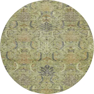 Luxury Washable Indoor/Outdoor Solace Aloe 8\' x 8\' Round Rug