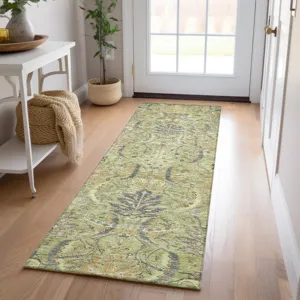 Luxury Washable Indoor/Outdoor Solace Aloe 2\'3\" x 7\'6\" Runner Rug