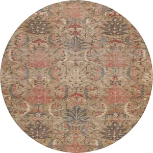 Luxury Washable Indoor/Outdoor Solace Tan 8\' x 8\' Round Rug