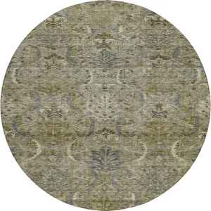 Luxury Washable Indoor/Outdoor Solace Taupe 8\' x 8\' Round Rug