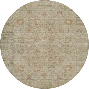Luxury Washable Indoor/Outdoor Solace Beige 8\' x 8\' Round Rug