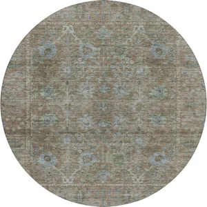 Luxury Washable Indoor/Outdoor Solace Brown 8\' x 8\' Round Rug