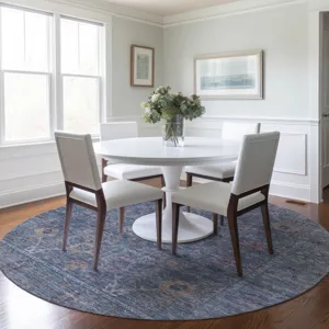 Luxury Washable Indoor/Outdoor Solace Denim 8\' x 8\' Round Rug