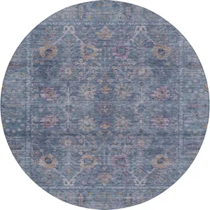 Luxury Washable Indoor/Outdoor Solace Denim 8\' x 8\' Round Rug