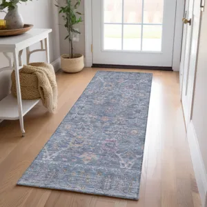 Luxury Washable Indoor/Outdoor Solace Denim 2\'3\" x 7\'6\" Runner Rug