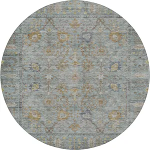 Luxury Washable Indoor/Outdoor Solace Teal 8\' x 8\' Round Rug