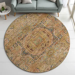 Indoor/Outdoor Silk Road Curry 8\' x 8\' Round Rug