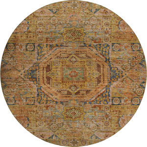 Indoor/Outdoor Silk Road Curry 8' x 8' Round Rug