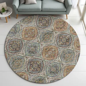 Indoor/Outdoor Silk Road Multi 8\' x 8\' Round Rug