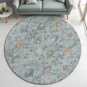 Indoor/Outdoor Silk Road Denim 8\' x 8\' Round Rug