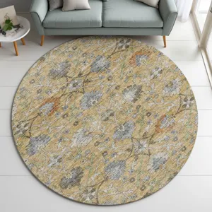 Indoor/Outdoor Silk Road Saffron 8\' x 8\' Round Rug