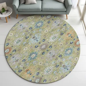 Indoor/Outdoor Silk Road Aloe 8\' x 8\' Round Rug