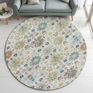 Indoor/Outdoor Silk Road Ivory 8\' x 8\' Round Rug