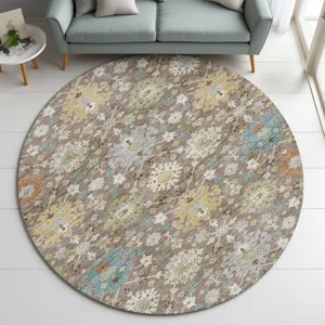 Indoor/Outdoor Silk Road Mocha 8\' x 8\' Round Rug
