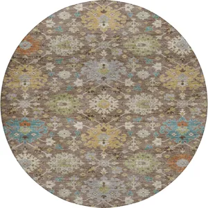 Indoor/Outdoor Silk Road Mocha 8\' x 8\' Round Rug