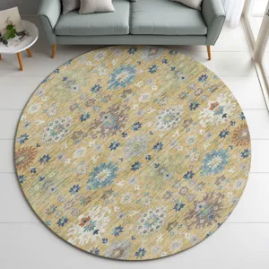 Indoor/Outdoor Silk Road Turmeric 8\' x 8\' Round Rug