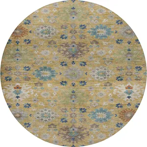 Indoor/Outdoor Silk Road Turmeric 8\' x 8\' Round Rug